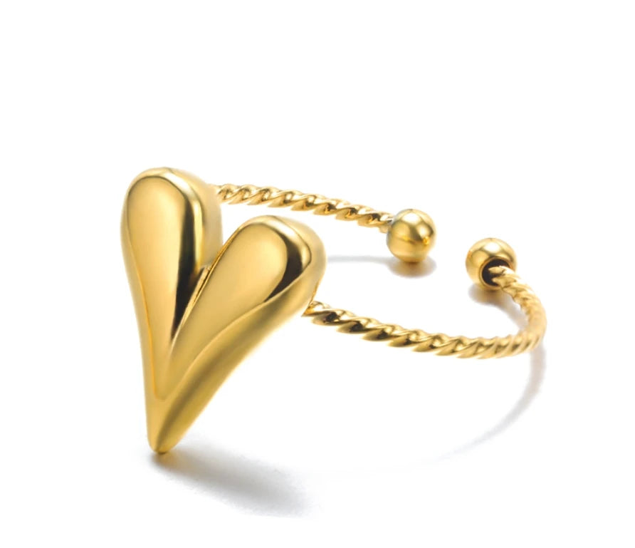 Cute Heart Rings For Women Stainless Steel Gold Color Spiral Twist Finger Ring Aesthetic Wedding Jewelry Anniversary Gift