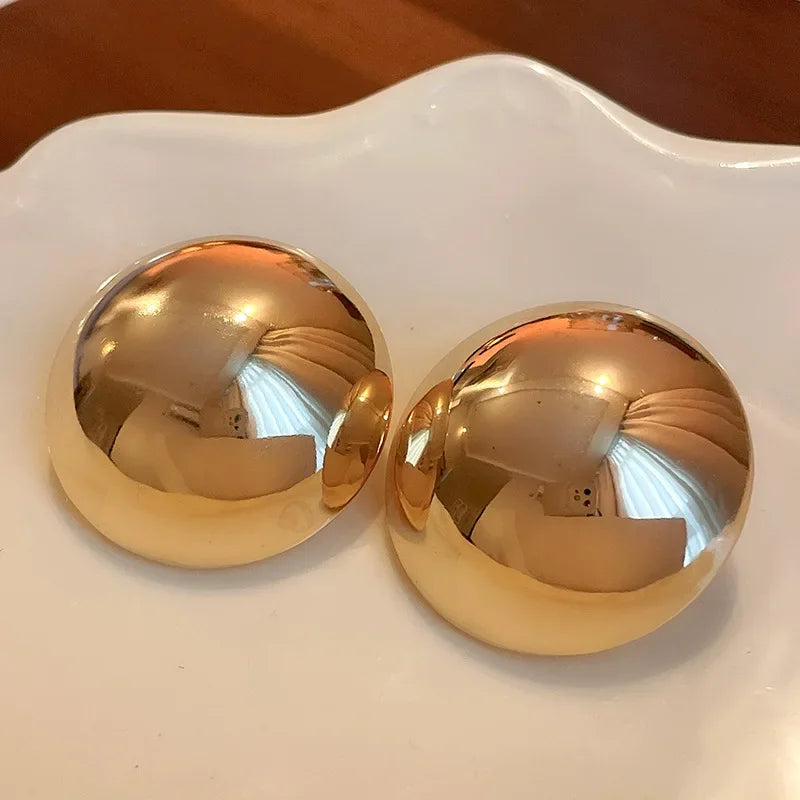 Smooth Semi-round Metal Stud Earrings Women Europe and America Exaggerated Cood Style Fashion Temperament Advanced Jewelry K-