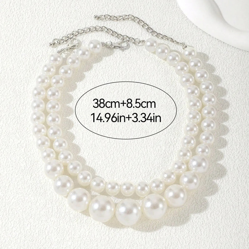 2 Pcs Set Exaggerated Big Imitation Pearl Clavicle Chain Necklace for Women Wedding Bridal Jewelry