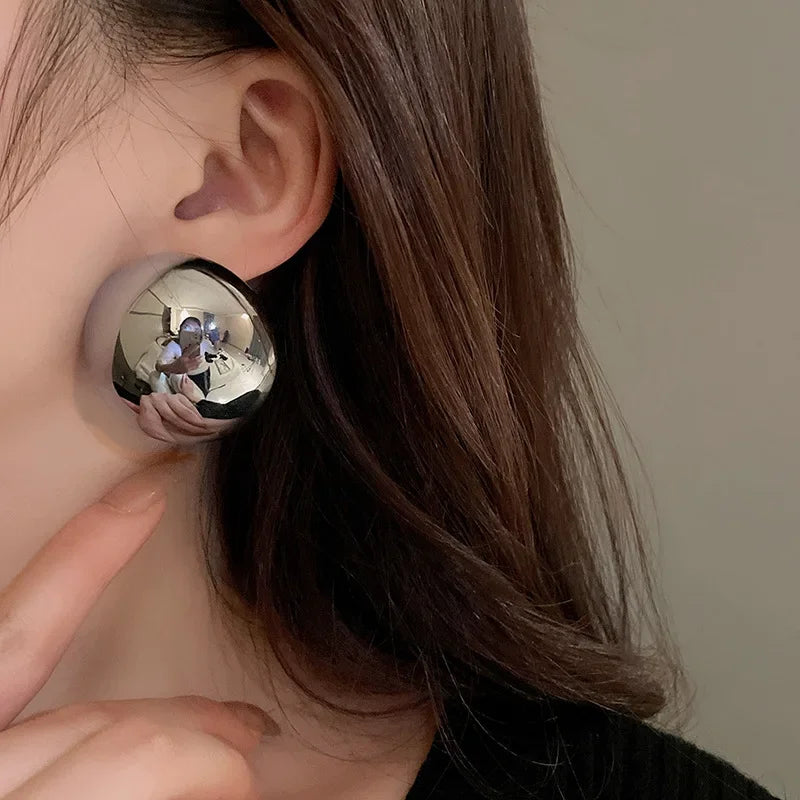 Smooth Semi-round Metal Stud Earrings Women Europe and America Exaggerated Cood Style Fashion Temperament Advanced Jewelry K-