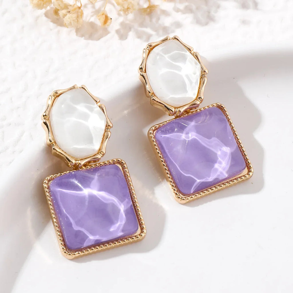 LATS Asymmetry Water Ripple Square Dangle Earrings for Women New Unique Design Light Luxury Earring Fashion Jewelry Accessories