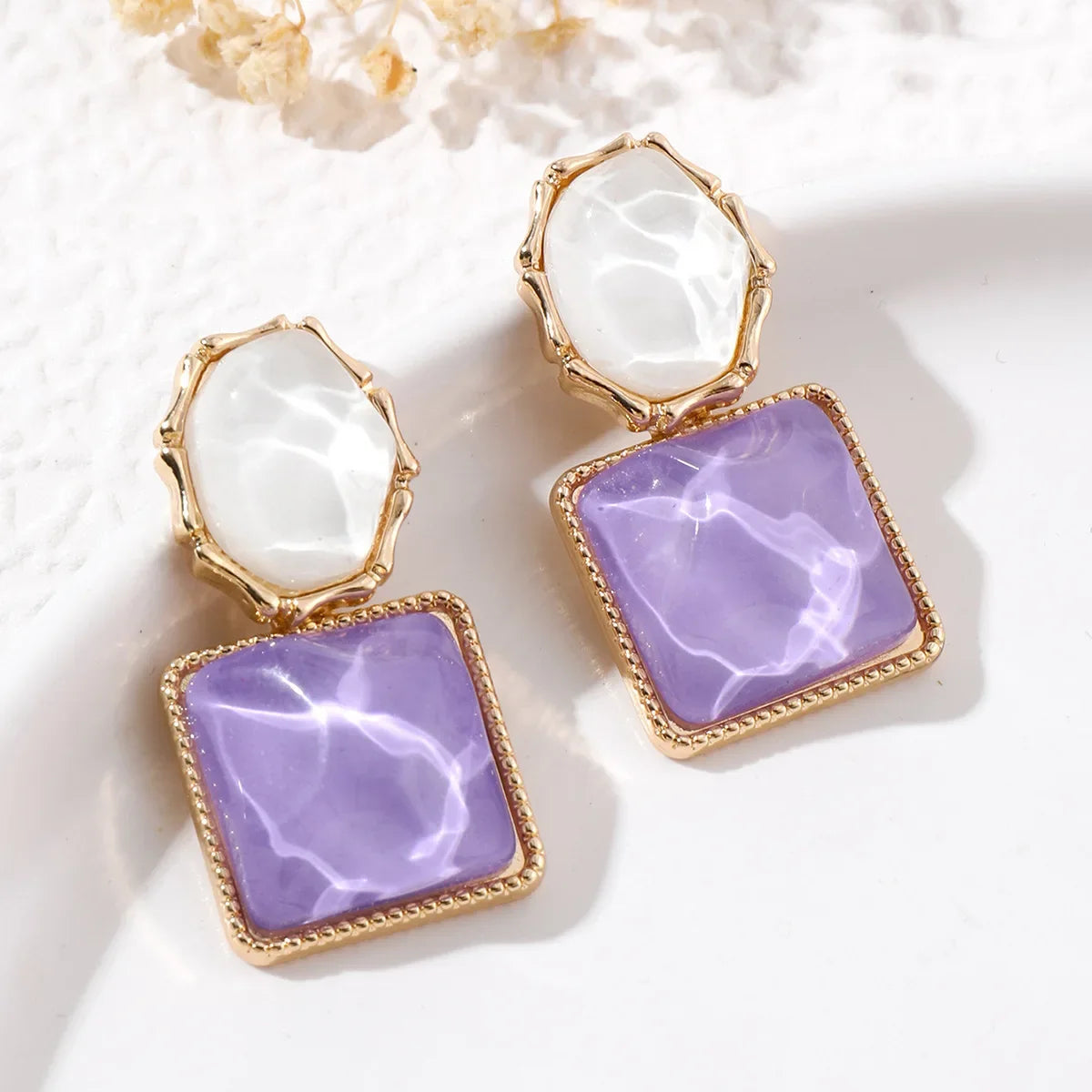 LATS Asymmetry Water Ripple Square Dangle Earrings for Women New Unique Design Light Luxury Earring Fashion Jewelry Accessories