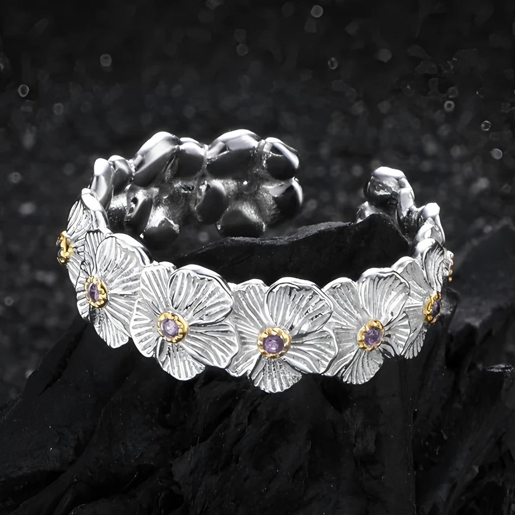 925 Sterling Silver Metal Flower Shell Geometric Rings For Women French Retro Romantic Open Thai