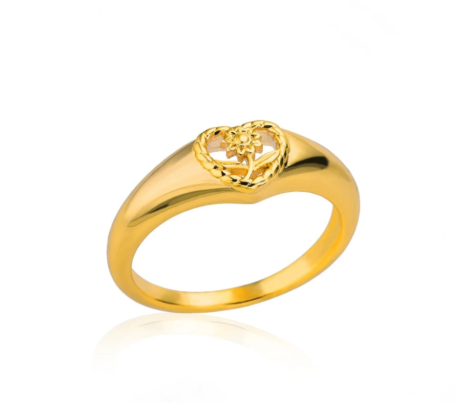 Cute Heart Rings For Women Stainless Steel Gold Color Spiral Twist Finger Ring Aesthetic Wedding Jewelry Anniversary Gift