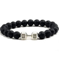 Natural Black Volcanic Lava Stone Dumbbell Bracelet Black Matte Beads Bracelets For Women Men Fitness Barbell Jewelry Pulseras