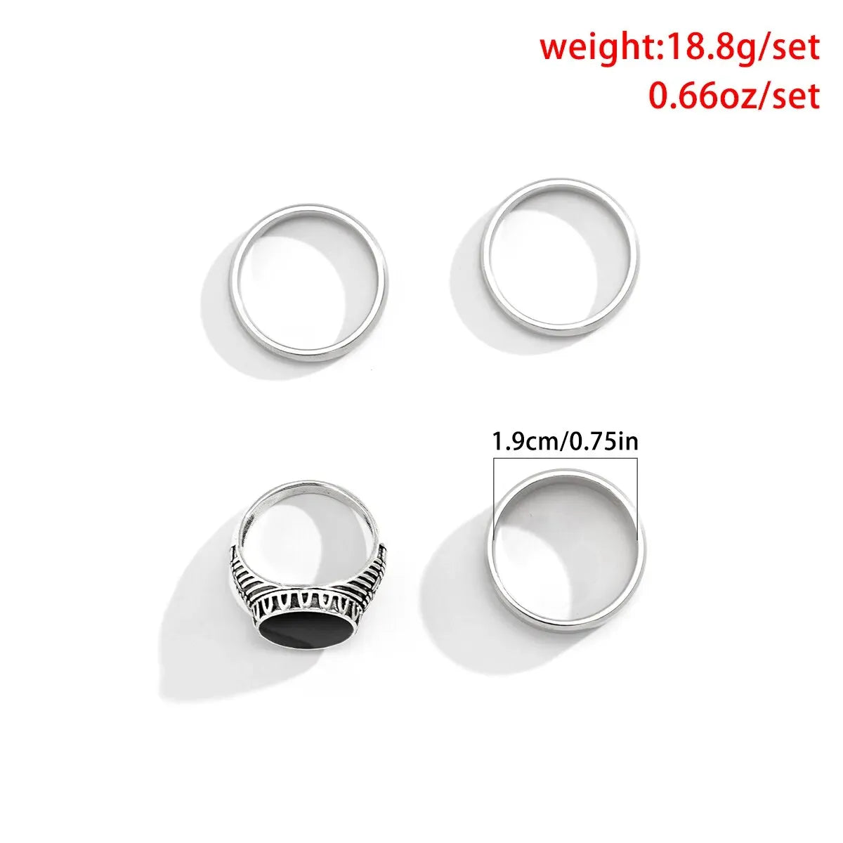4Pcs Retro Simple Stainless Steel Wide Ring Men's Gothic Pattern Metal Ring Casual Jewelry