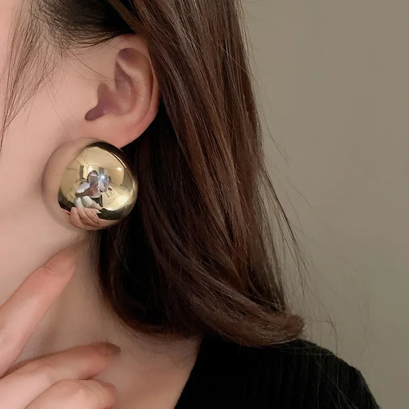 Smooth Semi-round Metal Stud Earrings Women Europe and America Exaggerated Cood Style Fashion Temperament Advanced Jewelry K-