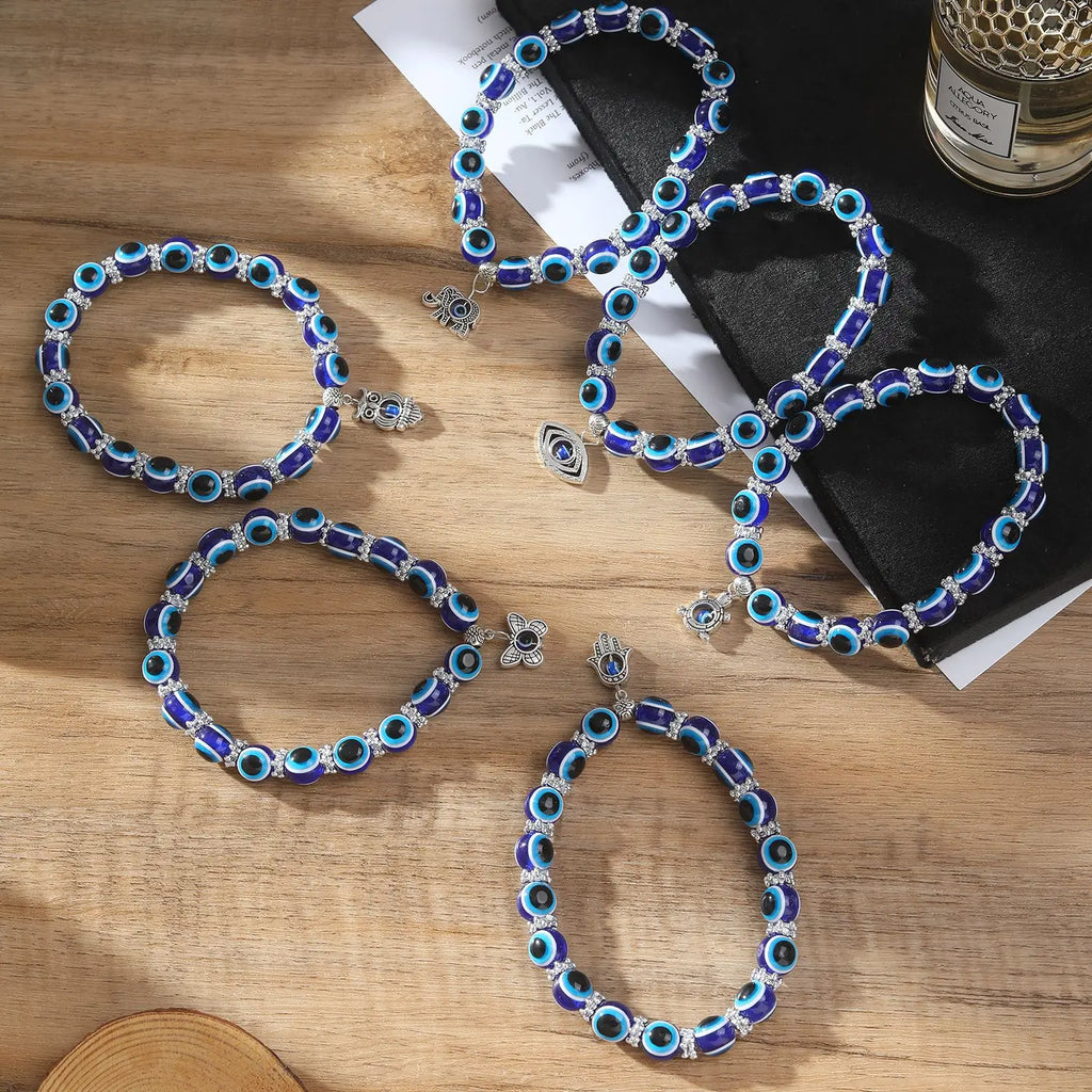 Classic Turkish Lucky Evil Eye Anklets For Women Blue Evil Eye Palm Butterfly Owl Pendant Beads Ankle Handmade Charm Jewelry