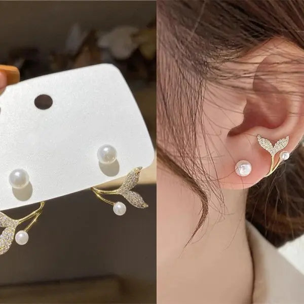 Exquisite Leaves Crystal Flower Stud Earrings For Women AAA Zircon Rose Butterfly Tassel Earring Bride Wedding Party Jewelry