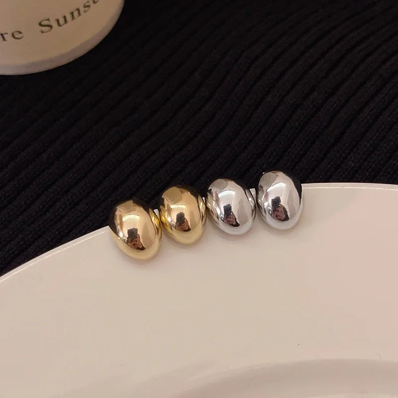 Smooth Semi-round Metal Stud Earrings Women Europe and America Exaggerated Cood Style Fashion Temperament Advanced Jewelry K-