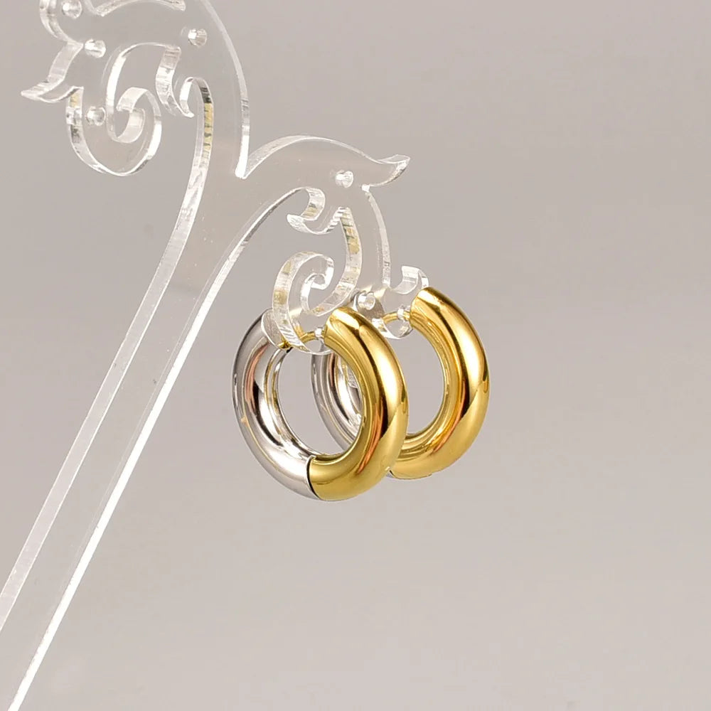 E21 Factory wholesale French metallic texture thick stainless steel gold-plated HOOP earrings with intergold