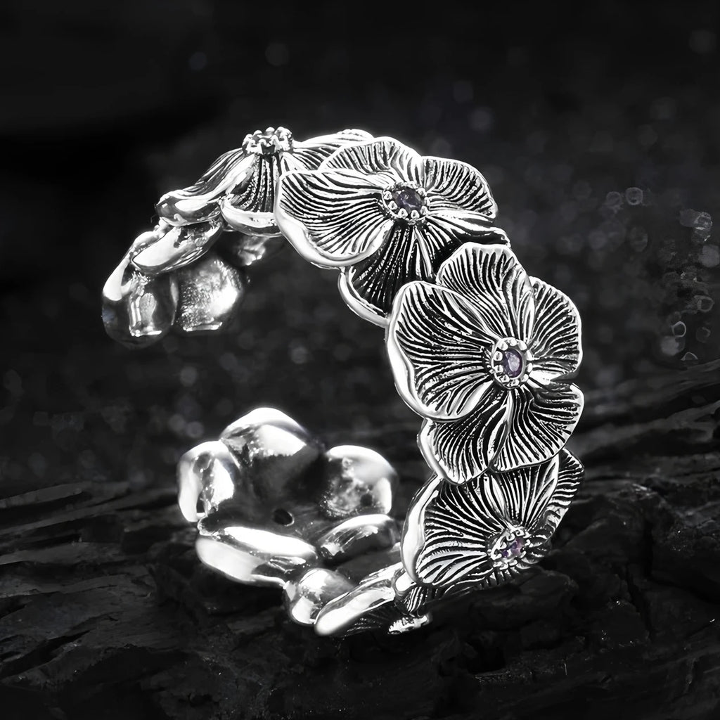 925 Sterling Silver Metal Flower Shell Geometric Rings For Women French Retro Romantic Open Thai