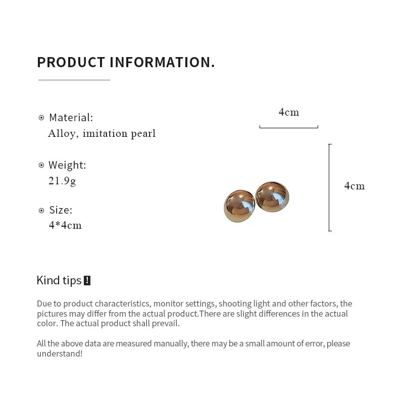 Smooth Semi-round Metal Stud Earrings Women Europe and America Exaggerated Cood Style Fashion Temperament Advanced Jewelry K-