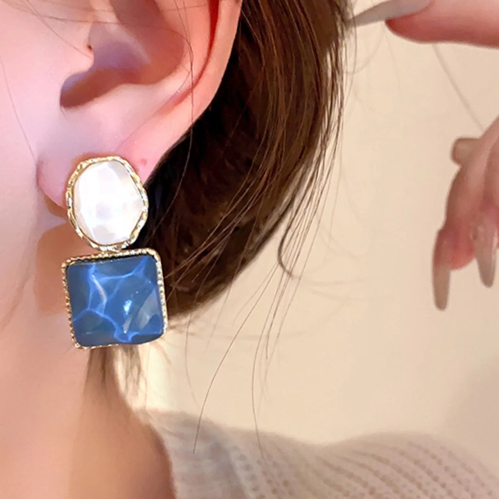 LATS Asymmetry Water Ripple Square Dangle Earrings for Women New Unique Design Light Luxury Earring Fashion Jewelry Accessories