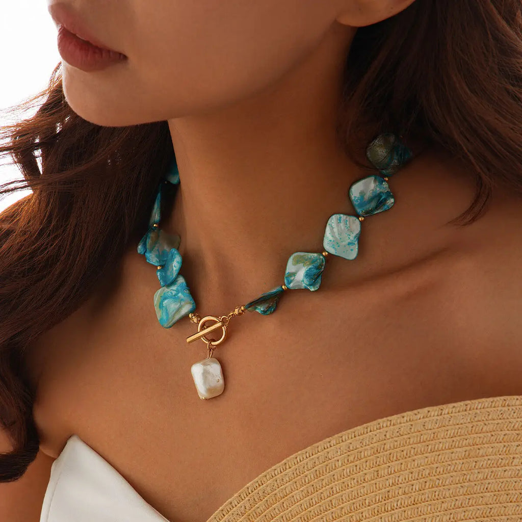 IngeSight.Z New Elegant Baroque Imitation Pearl Pendant Choker Necklace Women Trendy OT Buckle Bead Clavicle Chain Beach Jewelry