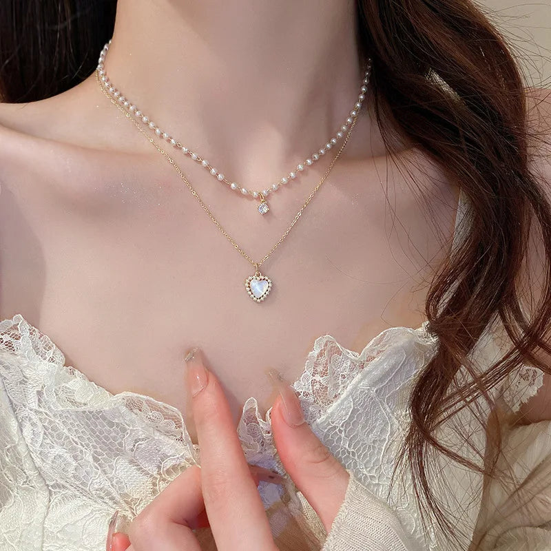 Angel Wings Heart Shape Pendant Necklaces Silver Color 5A Cubic Zirconia Minimalist Style Clavicle Chain Women and Girl Jewelry