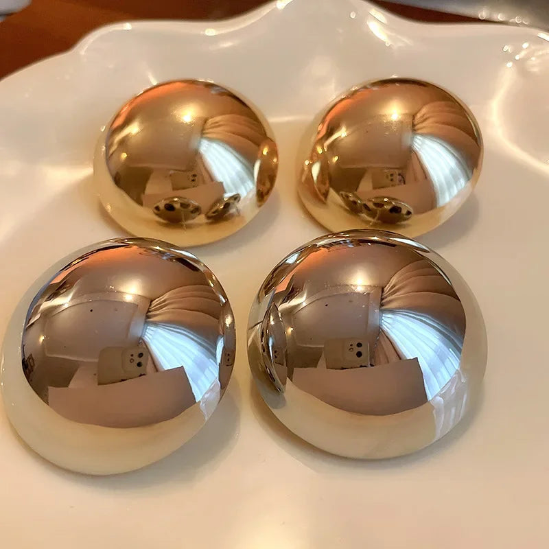 Smooth Semi-round Metal Stud Earrings Women Europe and America Exaggerated Cood Style Fashion Temperament Advanced Jewelry K-