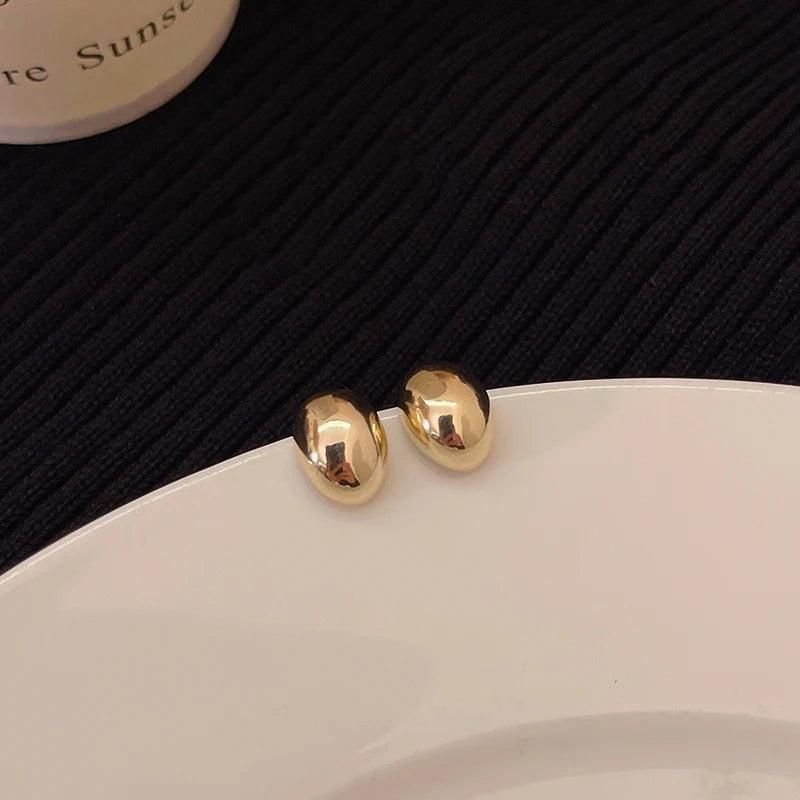 Smooth Semi-round Metal Stud Earrings Women Europe and America Exaggerated Cood Style Fashion Temperament Advanced Jewelry K-