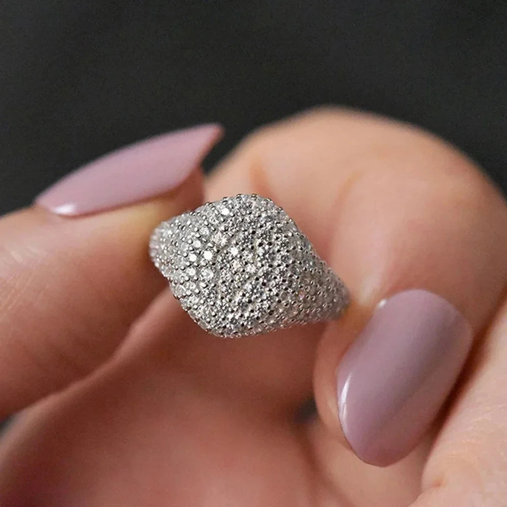 Hip Hop Style 925 Silver Plated Ring for Women - Full Zircon Diamond, Exquisite Jewelry | Fashionable Anniversary Gift