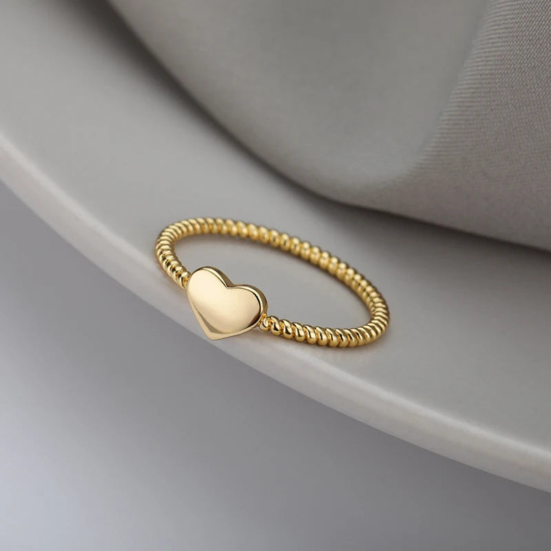 Cute Heart Rings For Women Stainless Steel Gold Color Spiral Twist Finger Ring Aesthetic Wedding Jewelry Anniversary Gift