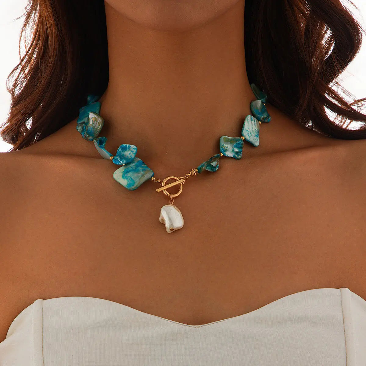 IngeSight.Z New Elegant Baroque Imitation Pearl Pendant Choker Necklace Women Trendy OT Buckle Bead Clavicle Chain Beach Jewelry