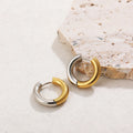 Punk Two Colors Stainless Steel Round Ring Huggies Earrings for Women Gold Plated Circle Hoop Ear Buckles Classic Solid Jewelry