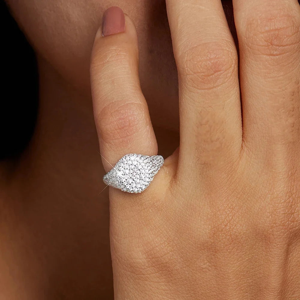 Hip Hop Style 925 Silver Plated Ring for Women - Full Zircon Diamond, Exquisite Jewelry | Fashionable Anniversary Gift