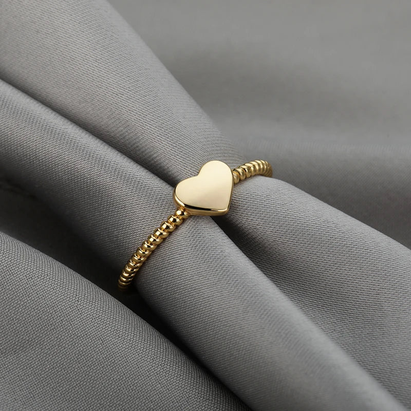 Cute Heart Rings For Women Stainless Steel Gold Color Spiral Twist Finger Ring Aesthetic Wedding Jewelry Anniversary Gift