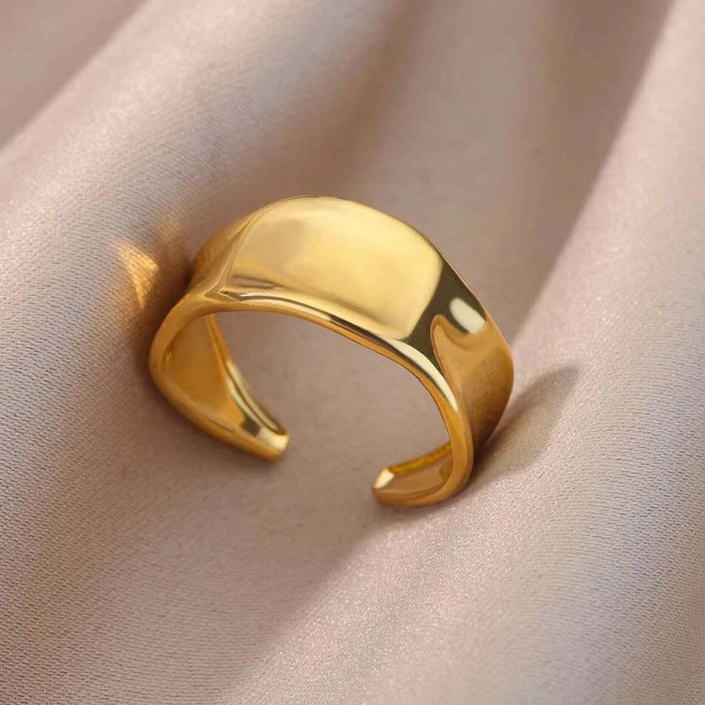 Gold Metal Irregular Geometric Opening Women's Ring Gold Texture Couple Wedding Ring Fashion Jewelry