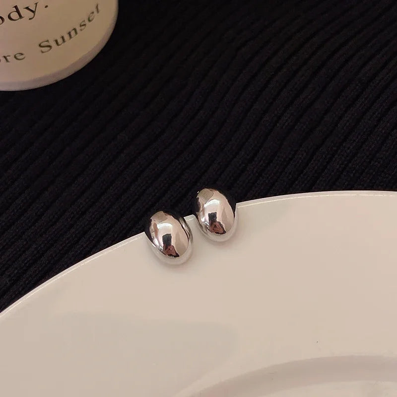Smooth Semi-round Metal Stud Earrings Women Europe and America Exaggerated Cood Style Fashion Temperament Advanced Jewelry K-