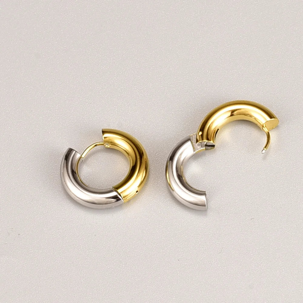 E21 Factory wholesale French metallic texture thick stainless steel gold-plated HOOP earrings with intergold