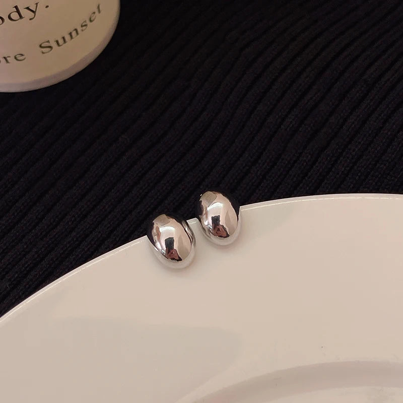 Smooth Semi-round Metal Stud Earrings Women Europe and America Exaggerated Cood Style Fashion Temperament Advanced Jewelry K-