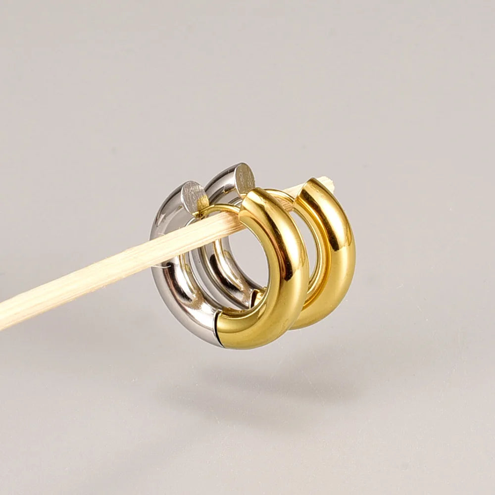 E21 Factory wholesale French metallic texture thick stainless steel gold-plated HOOP earrings with intergold