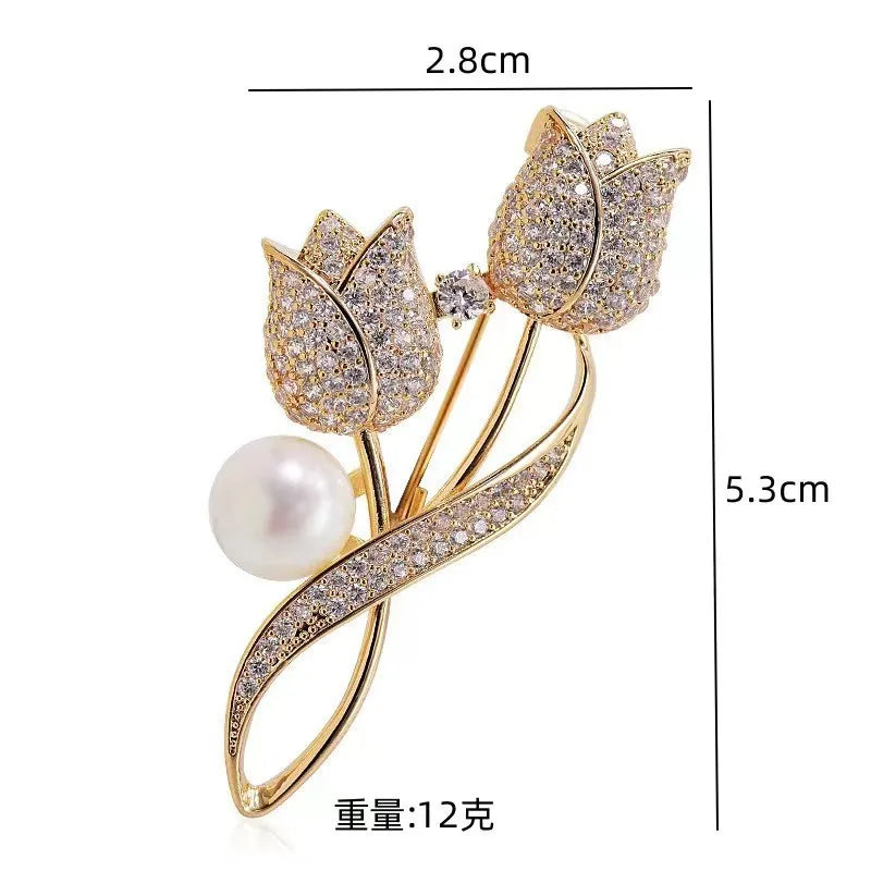1PC Women's Elegant Tulip Flower Brooch Chest Flower Autumn/Winter Coat Coat Pin Fashion Dressing Gift -4858