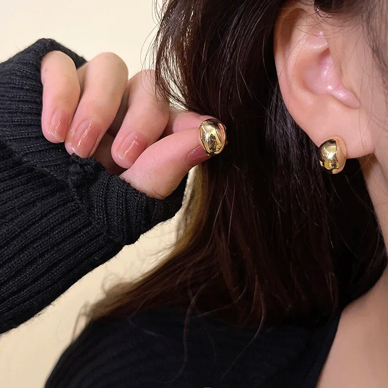 Smooth Semi-round Metal Stud Earrings Women Europe and America Exaggerated Cood Style Fashion Temperament Advanced Jewelry K-
