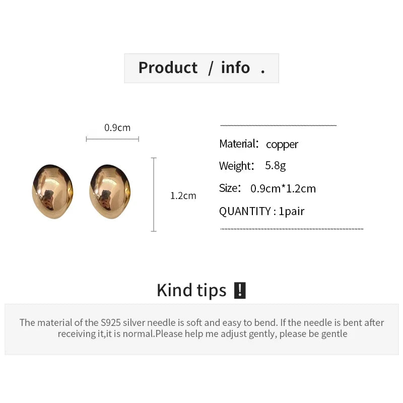 Smooth Semi-round Metal Stud Earrings Women Europe and America Exaggerated Cood Style Fashion Temperament Advanced Jewelry K-