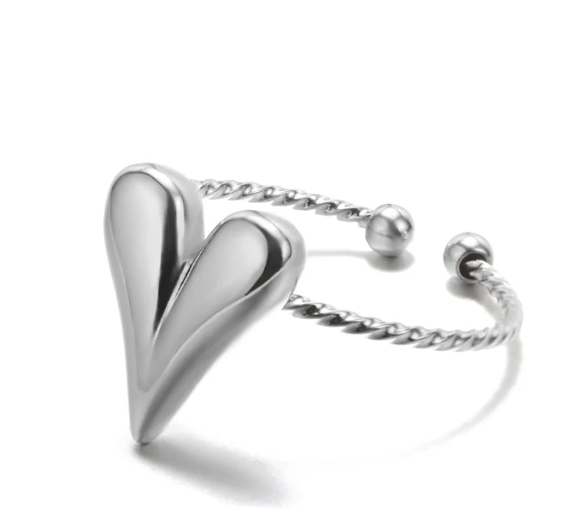 Cute Heart Rings For Women Stainless Steel Gold Color Spiral Twist Finger Ring Aesthetic Wedding Jewelry Anniversary Gift