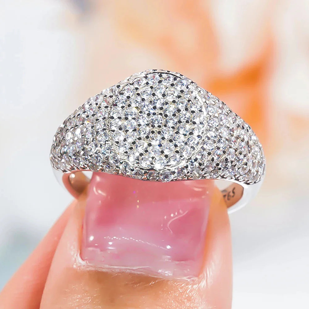 Hip Hop Style 925 Silver Plated Ring for Women - Full Zircon Diamond, Exquisite Jewelry | Fashionable Anniversary Gift