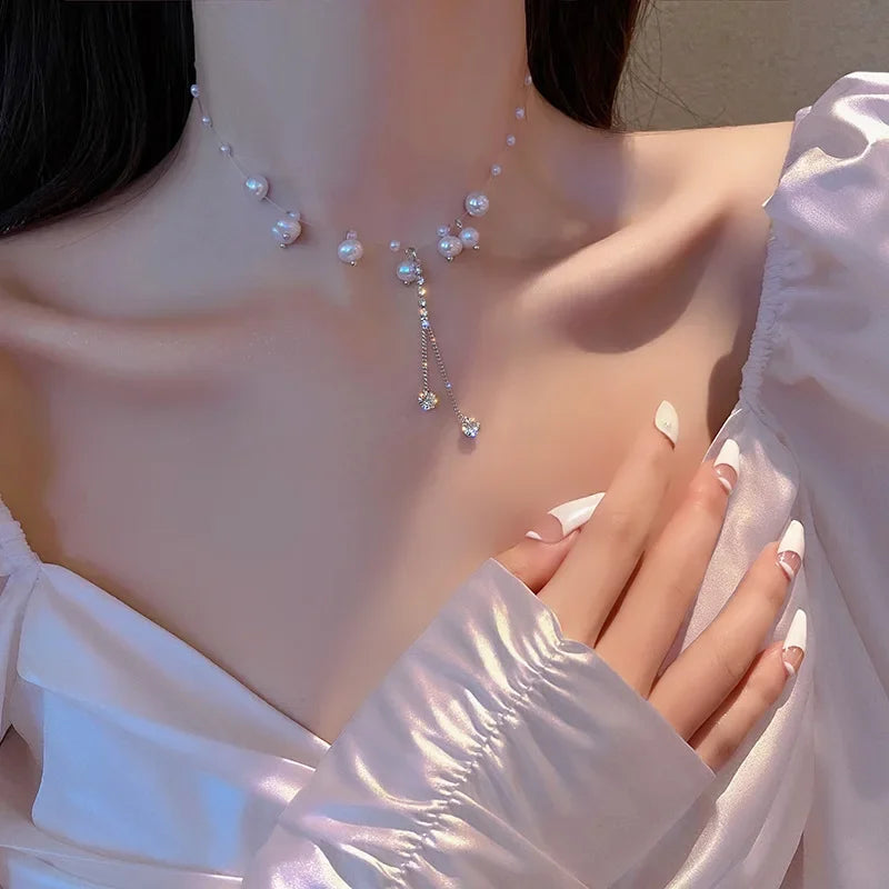 Angel Wings Heart Shape Pendant Necklaces Silver Color 5A Cubic Zirconia Minimalist Style Clavicle Chain Women and Girl Jewelry