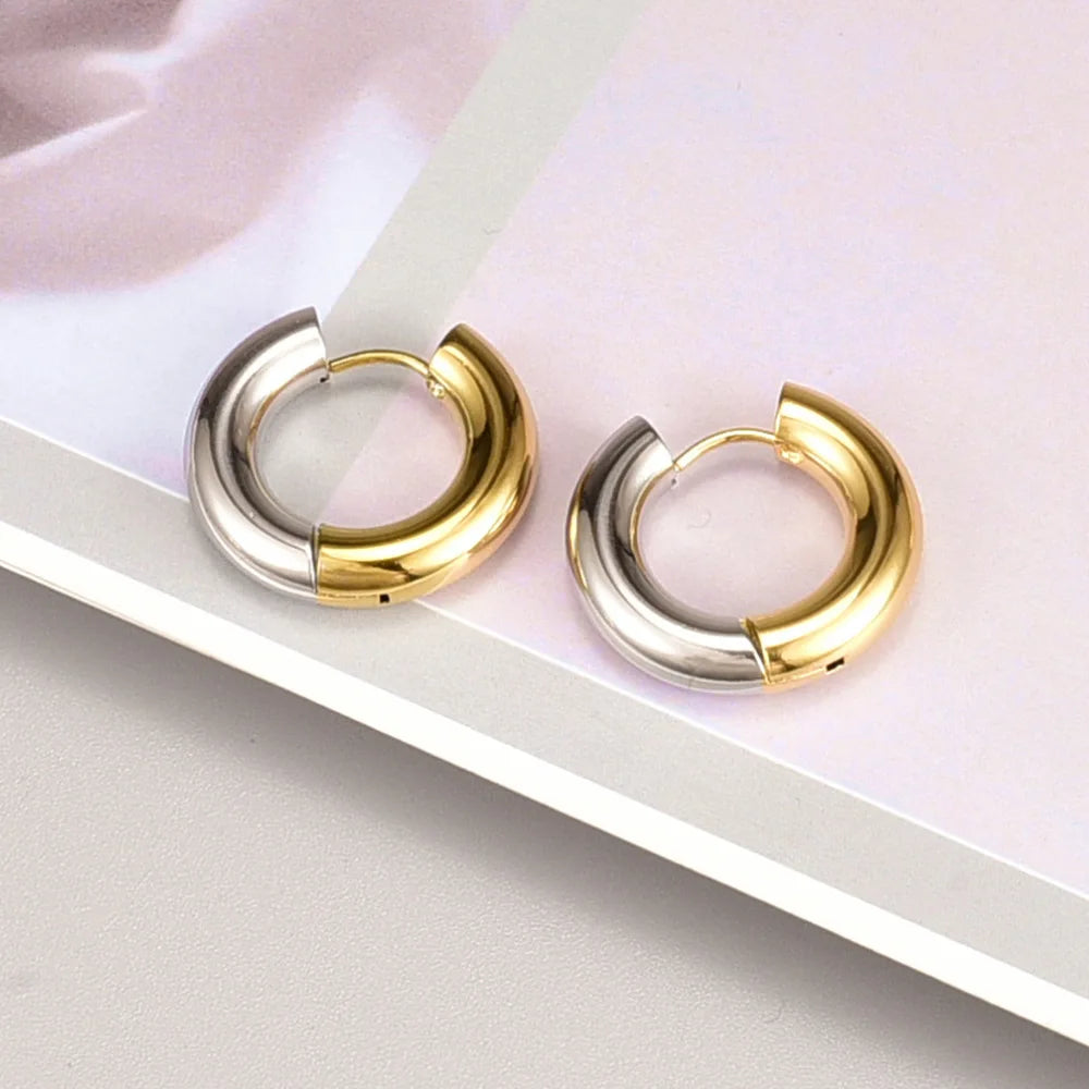 E21 Factory wholesale French metallic texture thick stainless steel gold-plated HOOP earrings with intergold