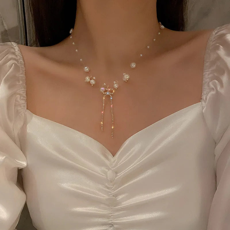 Angel Wings Heart Shape Pendant Necklaces Silver Color 5A Cubic Zirconia Minimalist Style Clavicle Chain Women and Girl Jewelry