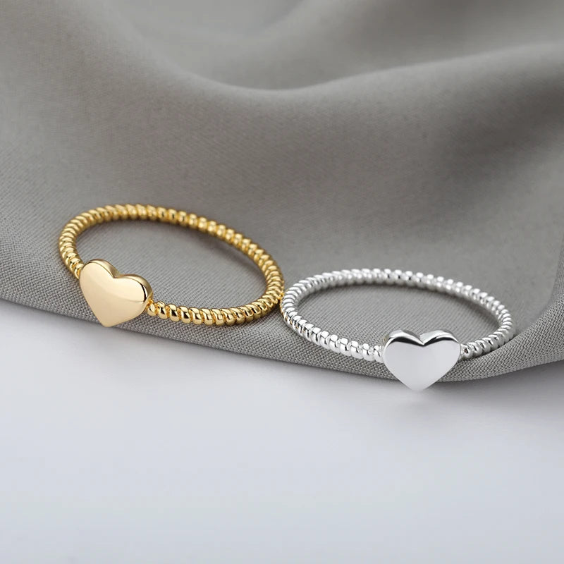 Cute Heart Rings For Women Stainless Steel Gold Color Spiral Twist Finger Ring Aesthetic Wedding Jewelry Anniversary Gift
