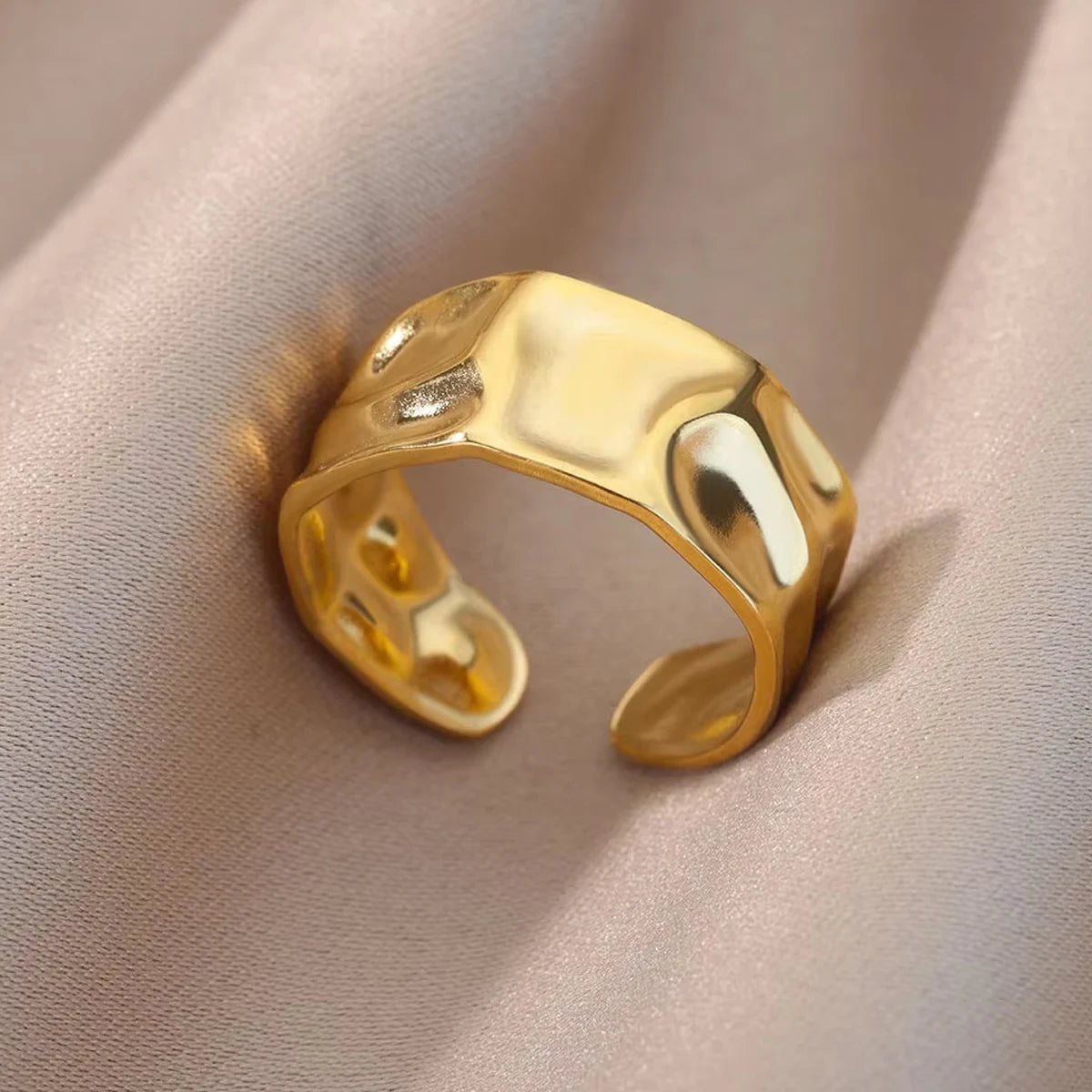 Gold Metal Irregular Geometric Opening Women's Ring Gold Texture Couple Wedding Ring Fashion Jewelry