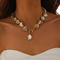 IngeSight.Z New Elegant Baroque Imitation Pearl Pendant Choker Necklace Women Trendy OT Buckle Bead Clavicle Chain Beach Jewelry