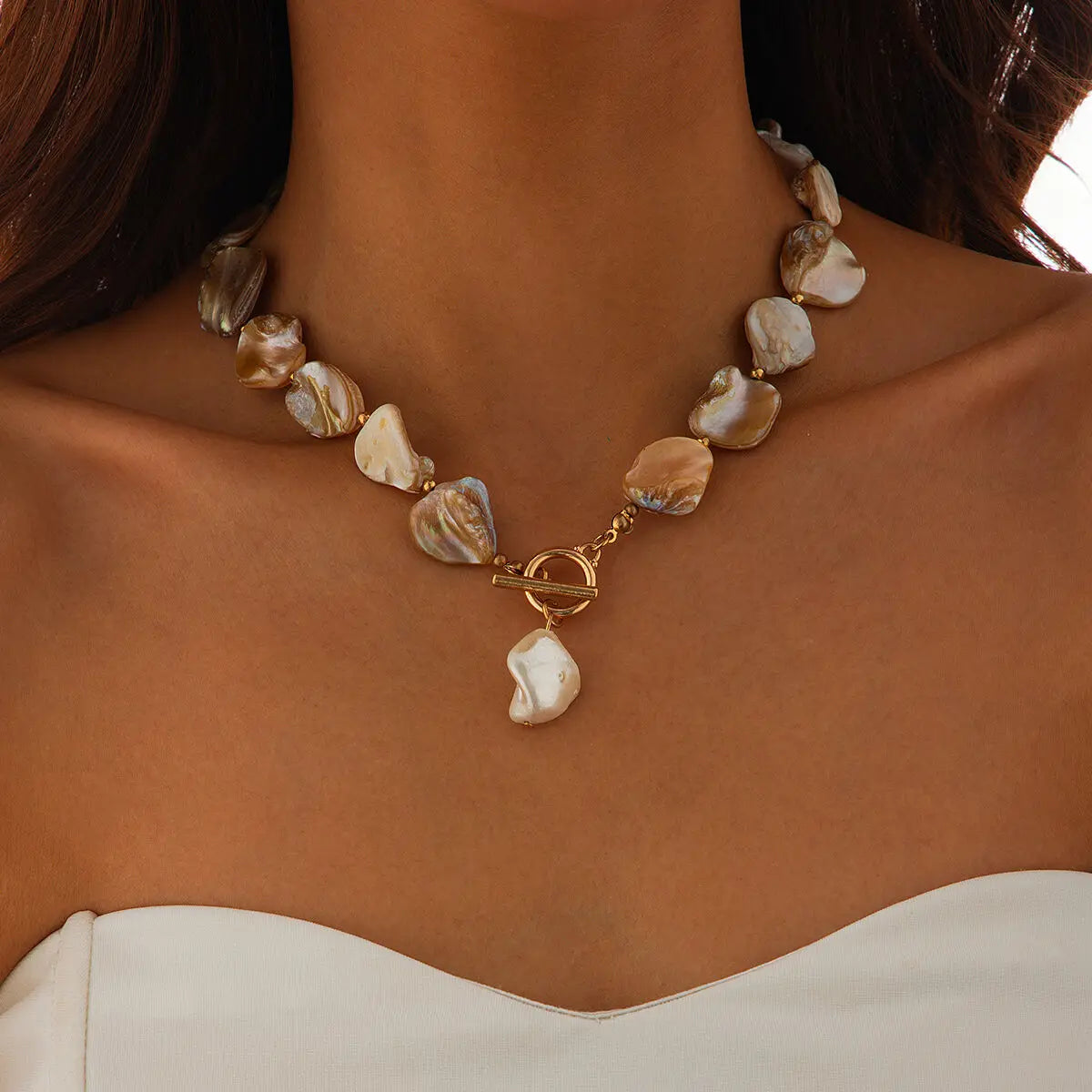 IngeSight.Z New Elegant Baroque Imitation Pearl Pendant Choker Necklace Women Trendy OT Buckle Bead Clavicle Chain Beach Jewelry