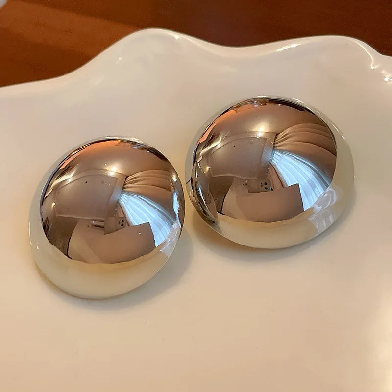 Smooth Semi-round Metal Stud Earrings Women Europe and America Exaggerated Cood Style Fashion Temperament Advanced Jewelry K-