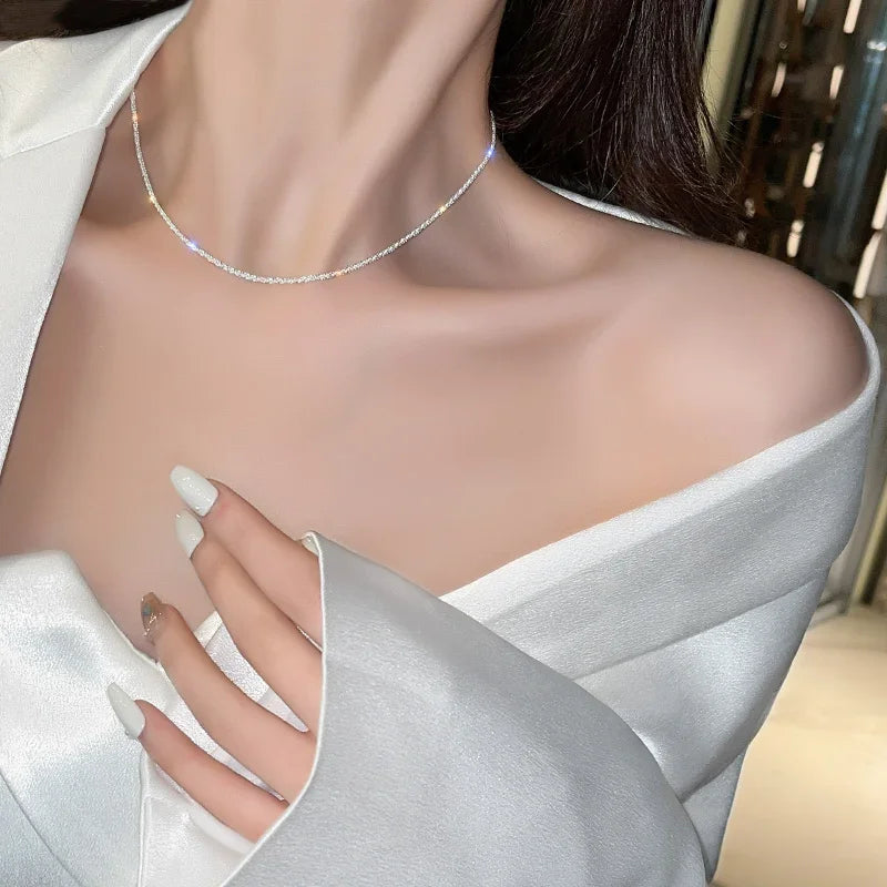 Angel Wings Heart Shape Pendant Necklaces Silver Color 5A Cubic Zirconia Minimalist Style Clavicle Chain Women and Girl Jewelry