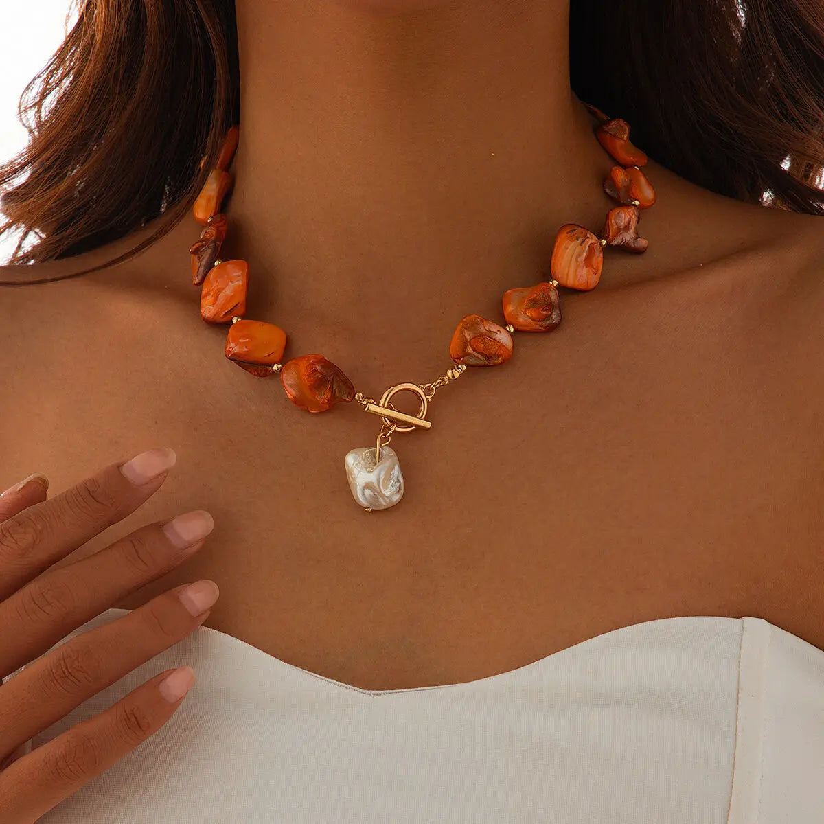 IngeSight.Z New Elegant Baroque Imitation Pearl Pendant Choker Necklace Women Trendy OT Buckle Bead Clavicle Chain Beach Jewelry