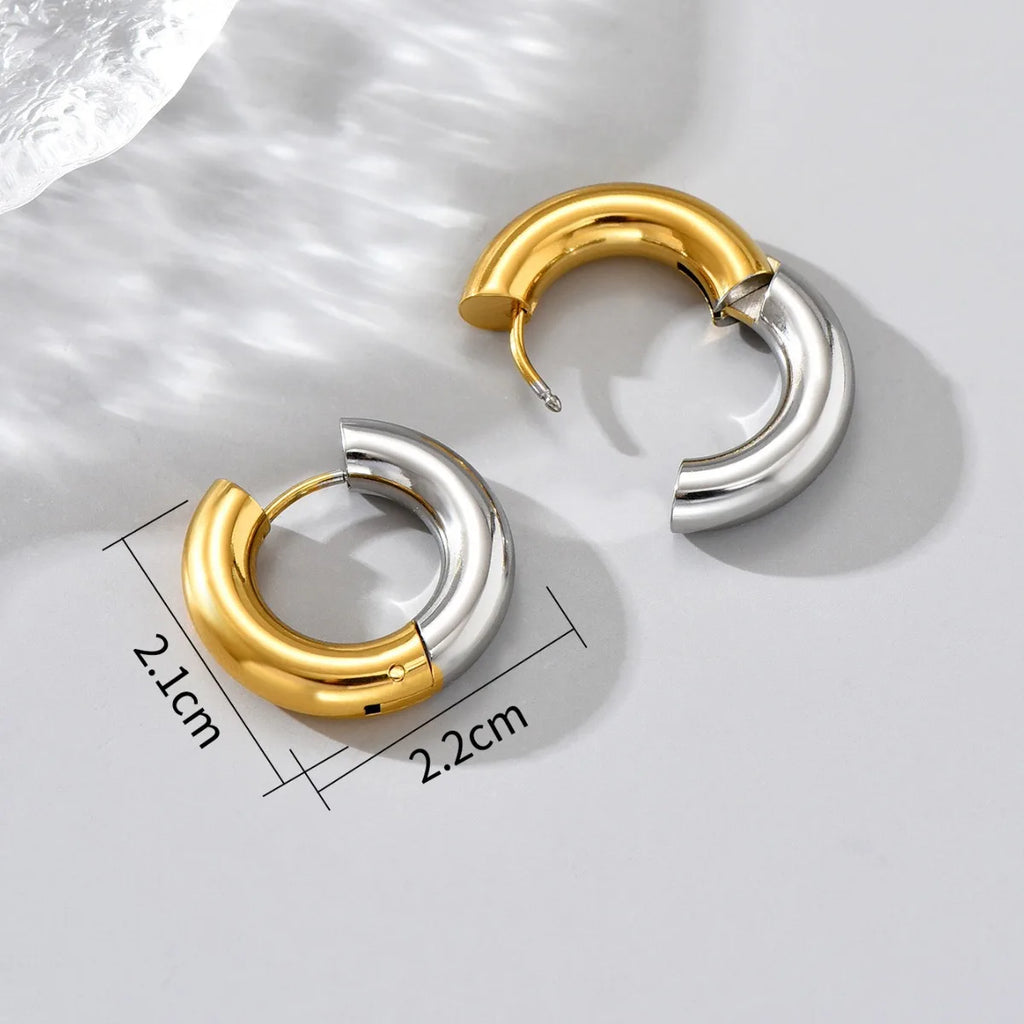 E21 Factory wholesale French metallic texture thick stainless steel gold-plated HOOP earrings with intergold