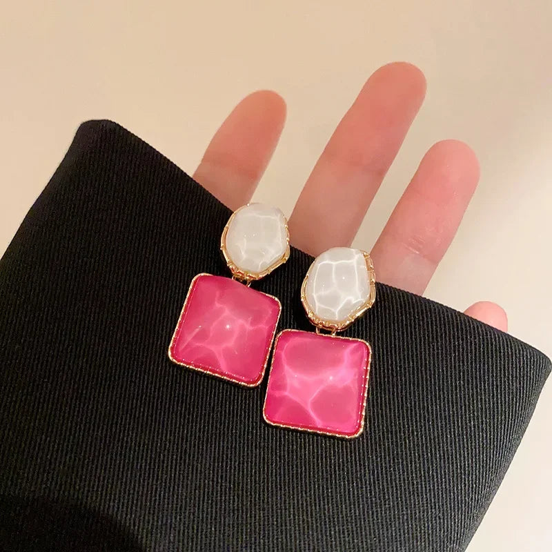 LATS Asymmetry Water Ripple Square Dangle Earrings for Women New Unique Design Light Luxury Earring Fashion Jewelry Accessories